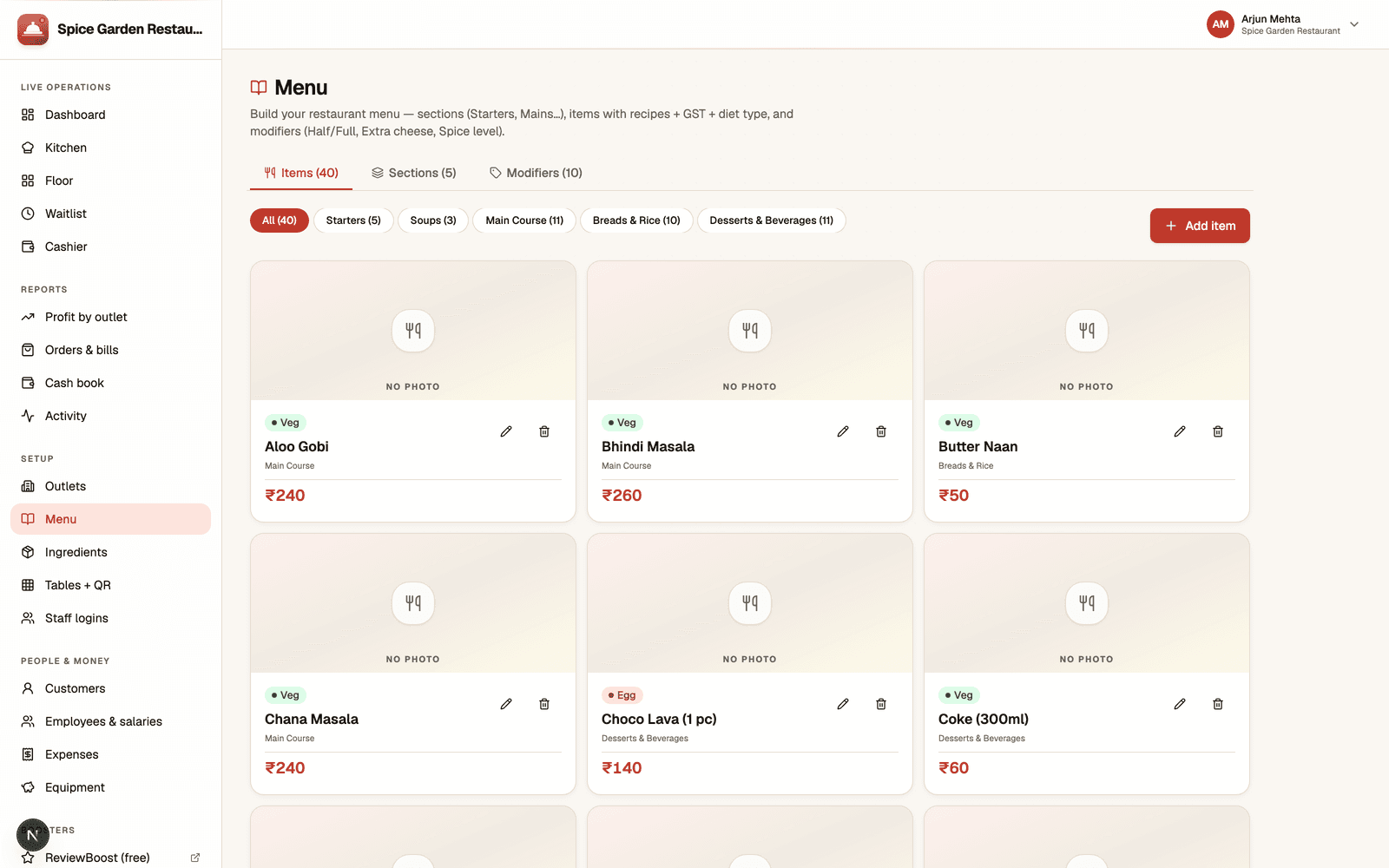 Capturo Restaurant POS, real product screenshot